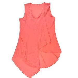 Boutique Blouse XL Coral Asymmetrical Hem Sleeveless Boho Fairy Core Drapy Top